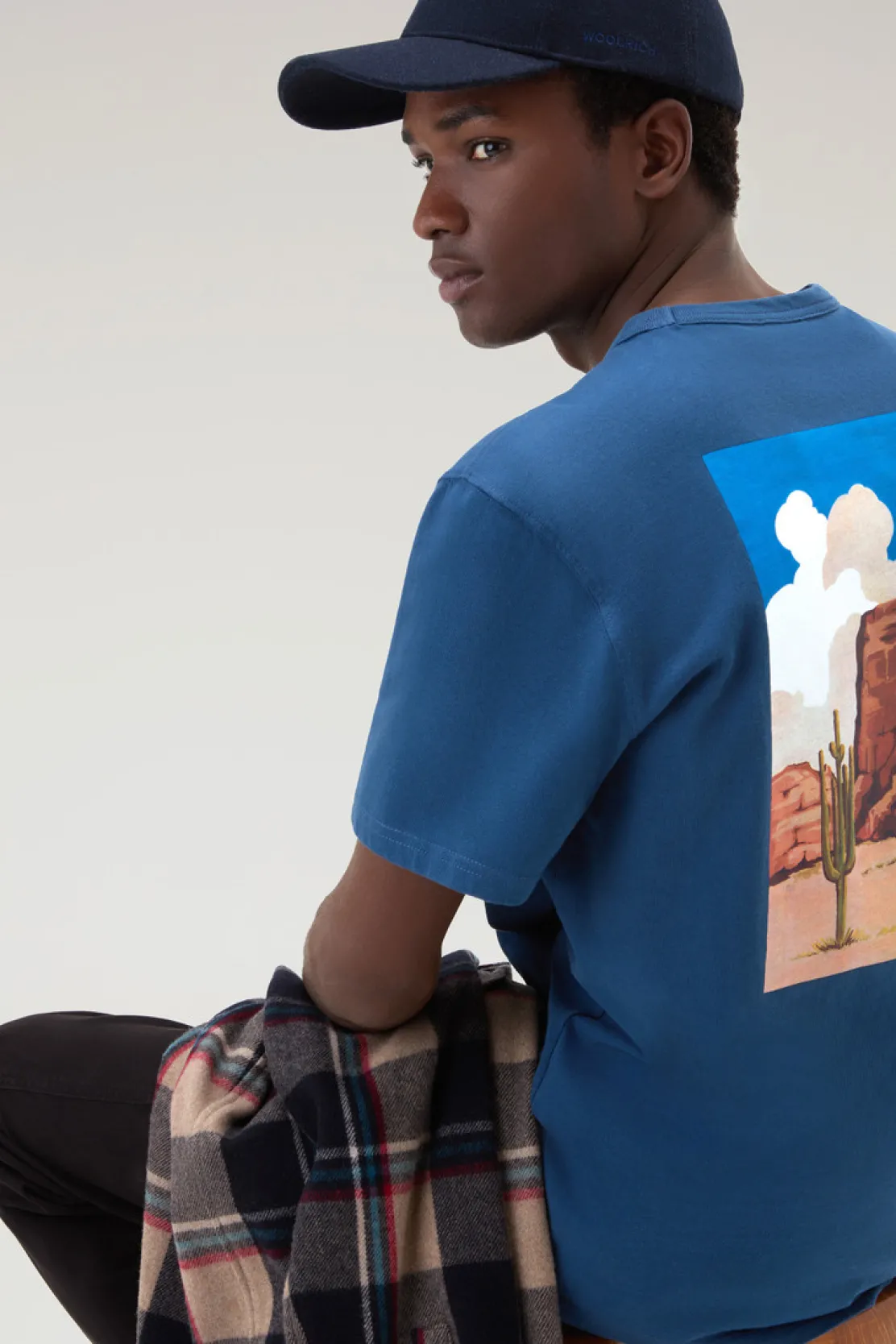T-shirt>Woolrich T-shirt In Puro Cotone Con Grafica Western Sul Retro Blue Lobster