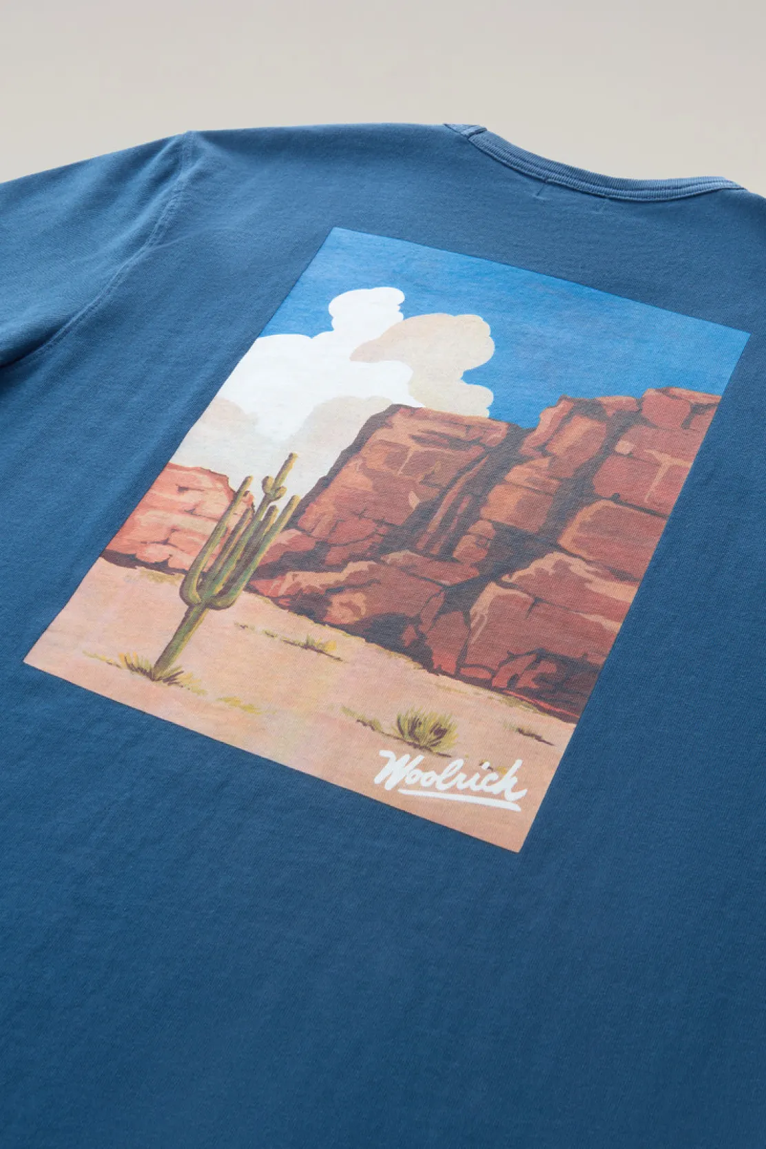 T-shirt>Woolrich T-shirt In Puro Cotone Con Grafica Western Sul Retro Blue Lobster