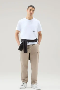T-shirt>Woolrich T-shirt In Puro Cotone Con Stampa Trail Bright White