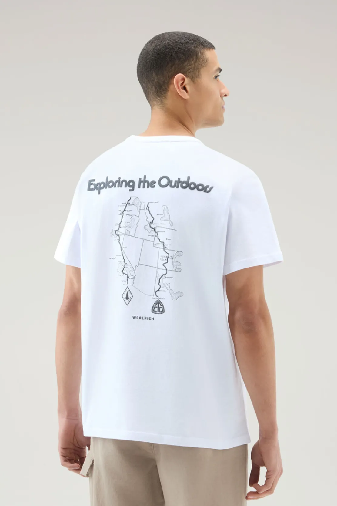 T-shirt>Woolrich T-shirt In Puro Cotone Con Stampa Trail Bright White