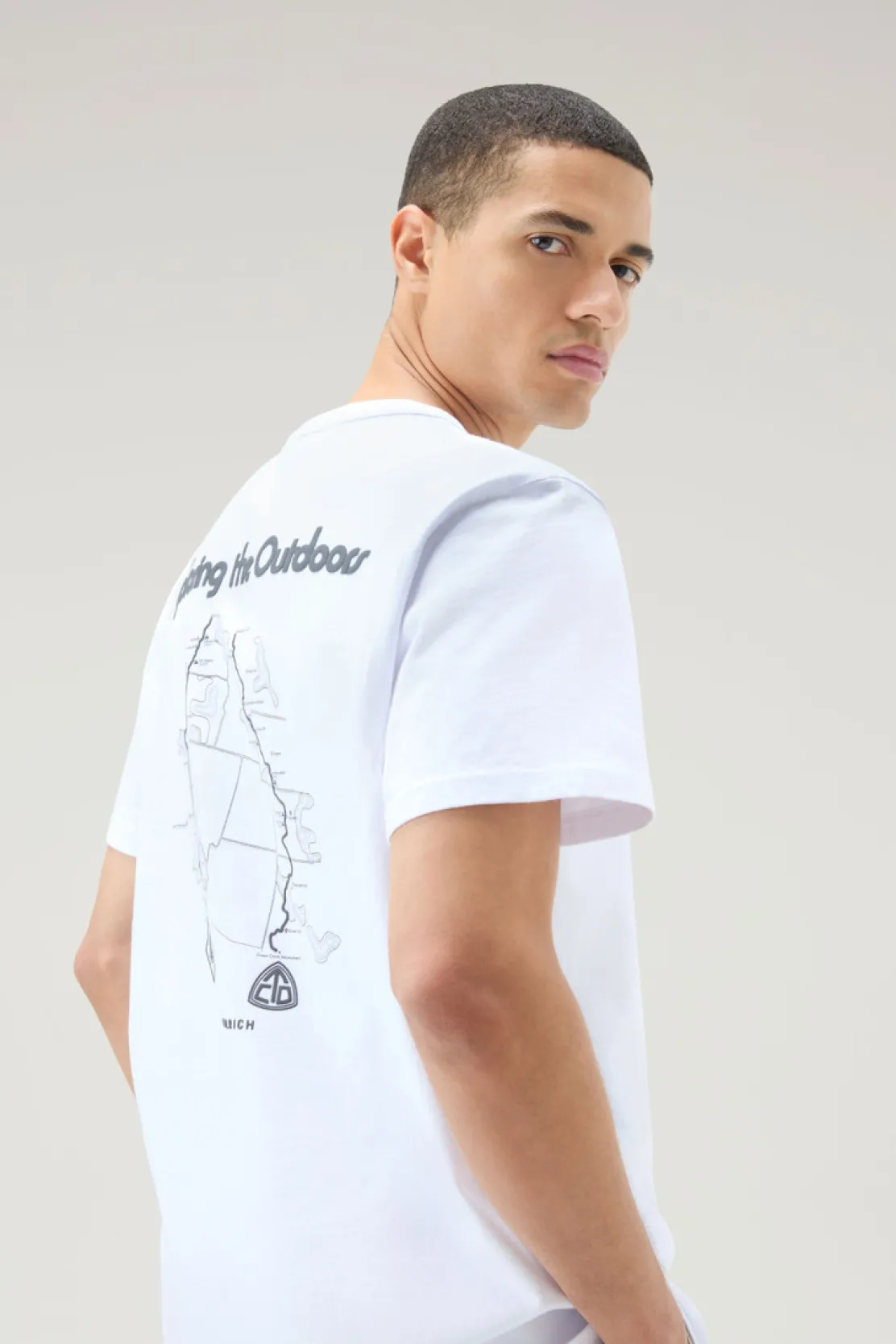 T-shirt>Woolrich T-shirt In Puro Cotone Con Stampa Trail Bright White