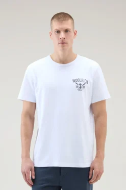 T-shirt>Woolrich T-shirt In Puro Cotone Con Stampa Nautica Bright White