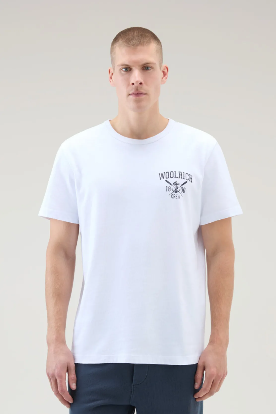 T-shirt>Woolrich T-shirt In Puro Cotone Con Stampa Nautica Bright White