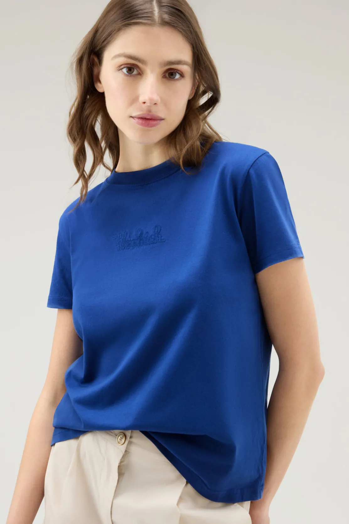 T-shirt e polo>Woolrich T-shirt In Puro Cotone Con Logo Ricamato Twilight Blue