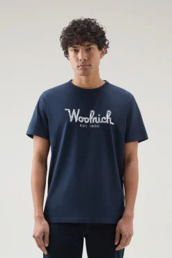 T-shirt>Woolrich T-shirt In Puro Cotone Con Ricamo Melton Blue