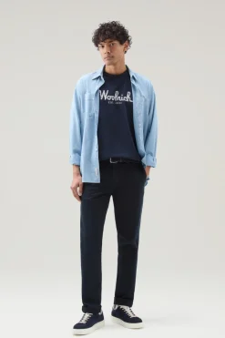 T-shirt>Woolrich T-shirt In Puro Cotone Con Ricamo Melton Blue