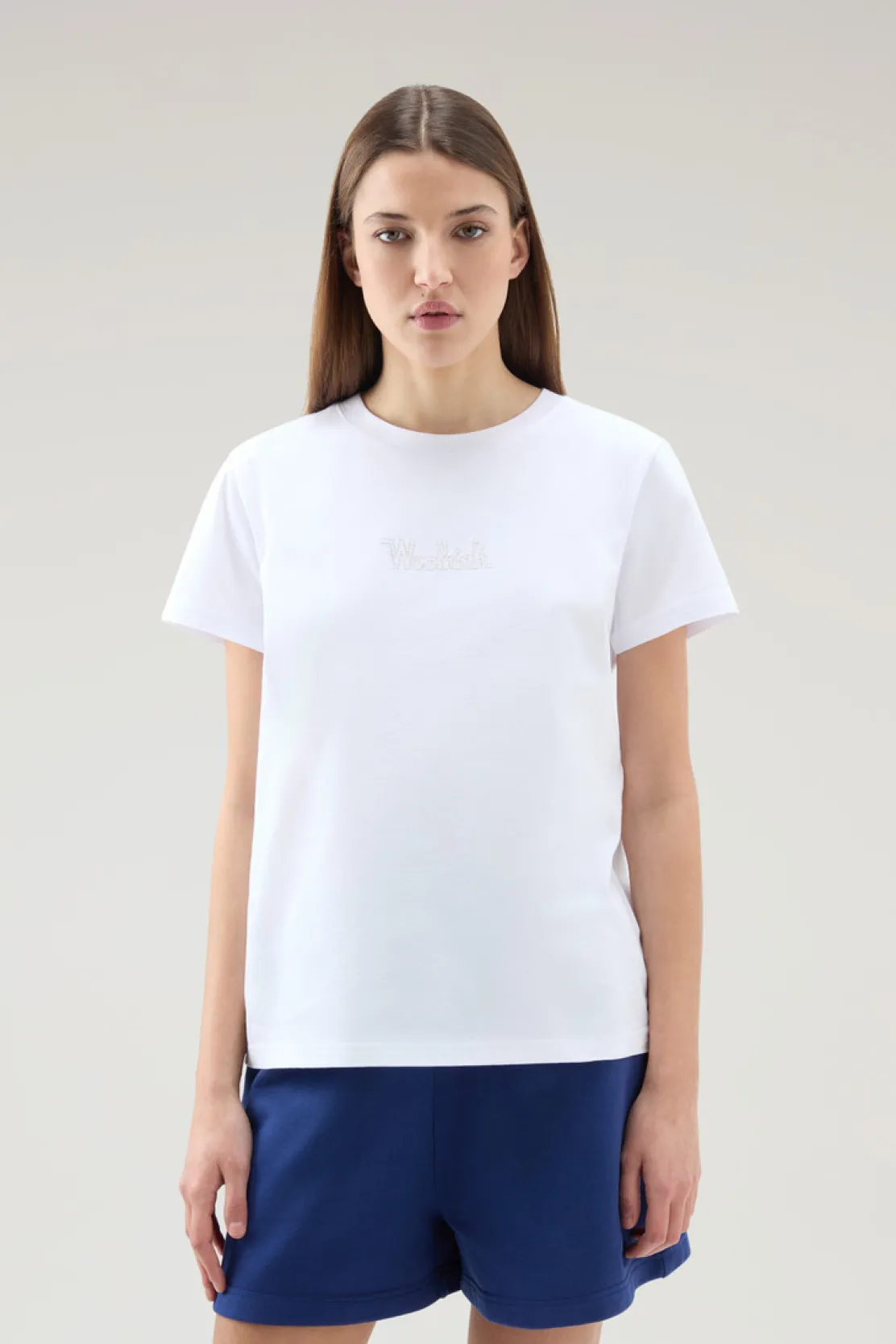 T-shirt e polo>Woolrich T-shirt In Puro Cotone Con Logo Ricamato Bright White