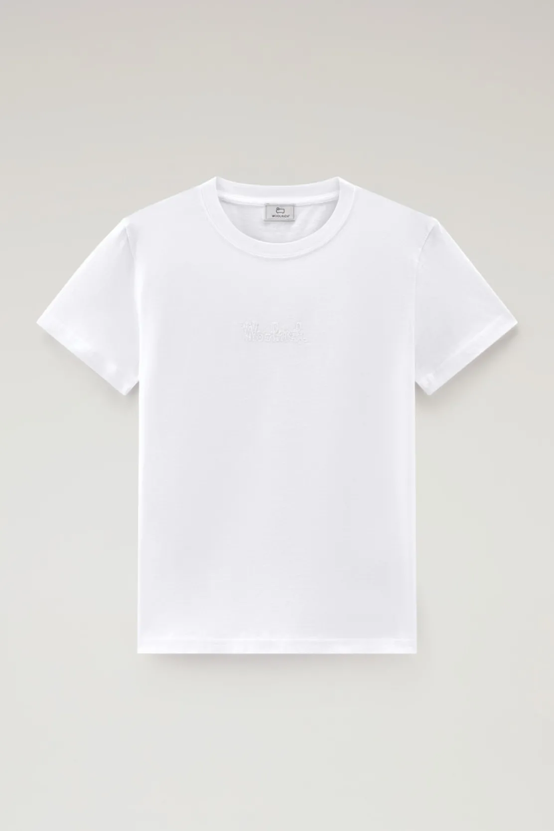T-shirt e polo>Woolrich T-shirt In Puro Cotone Con Logo Ricamato Bright White