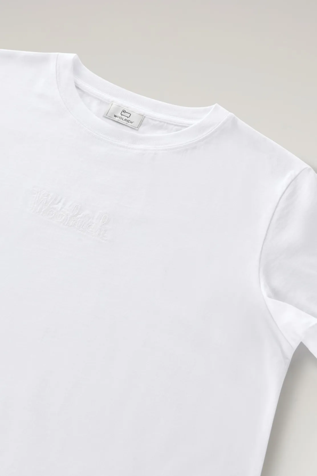 T-shirt e polo>Woolrich T-shirt In Puro Cotone Con Logo Ricamato Bright White