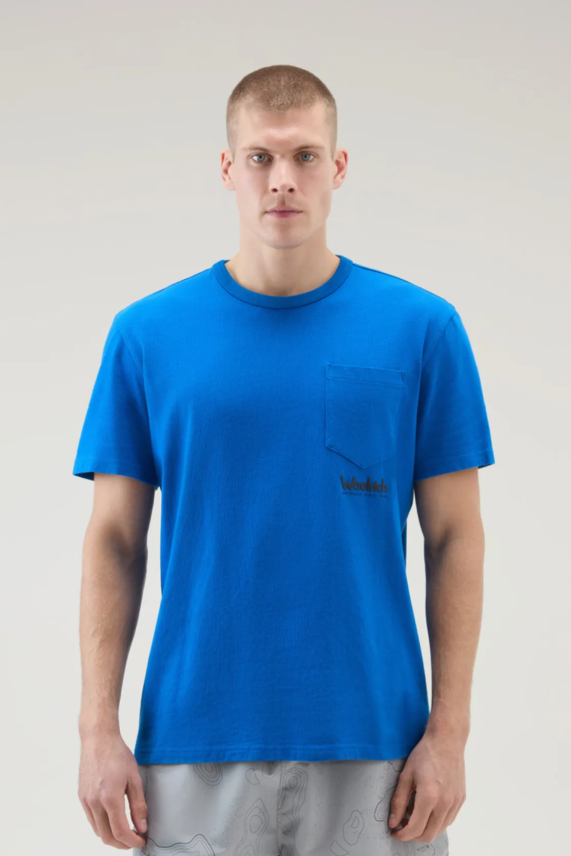 T-shirt>Woolrich T-shirt In Puro Cotone Con Stampa Trail Snorkel Blue