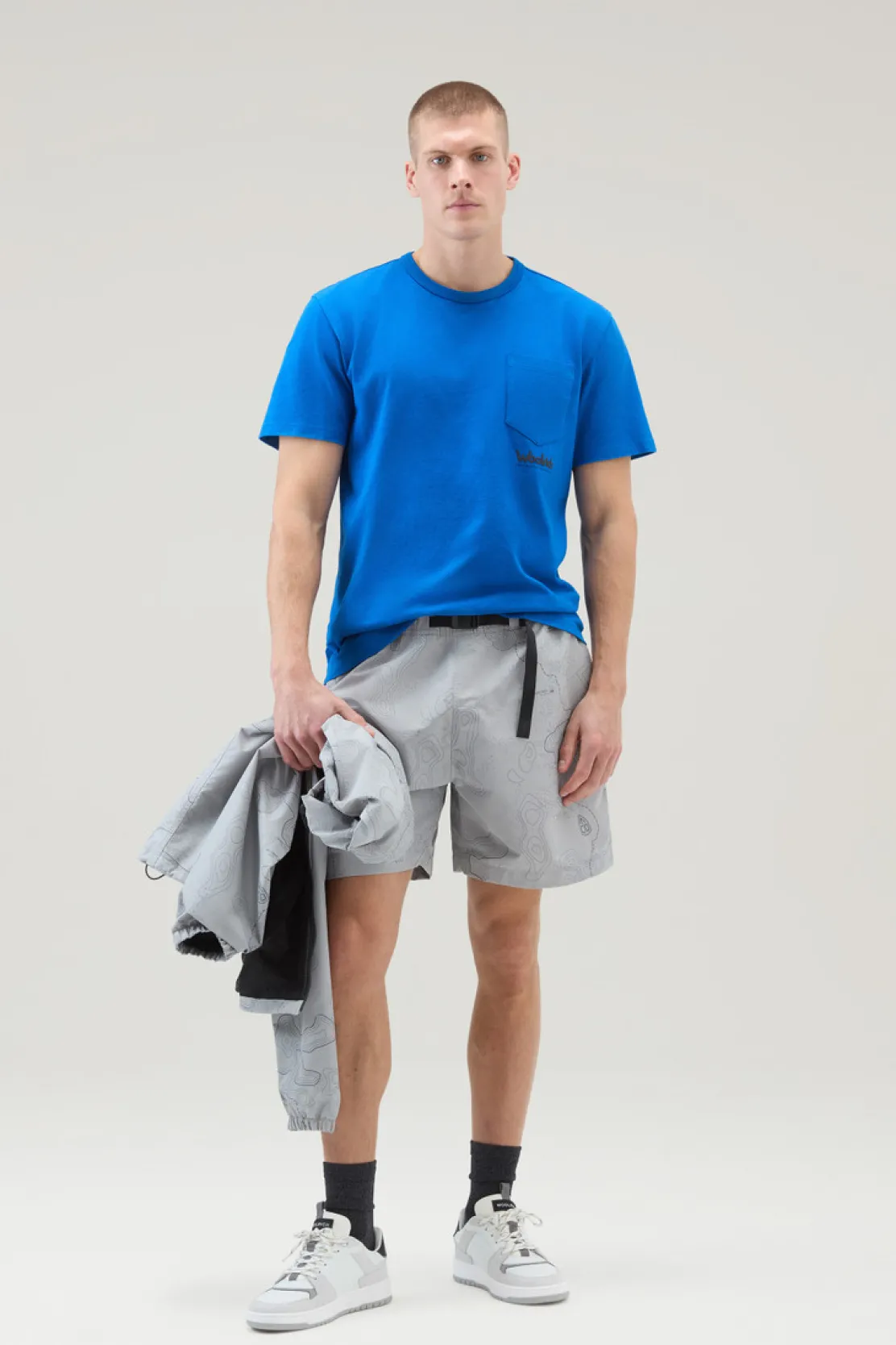 T-shirt>Woolrich T-shirt In Puro Cotone Con Stampa Trail Snorkel Blue