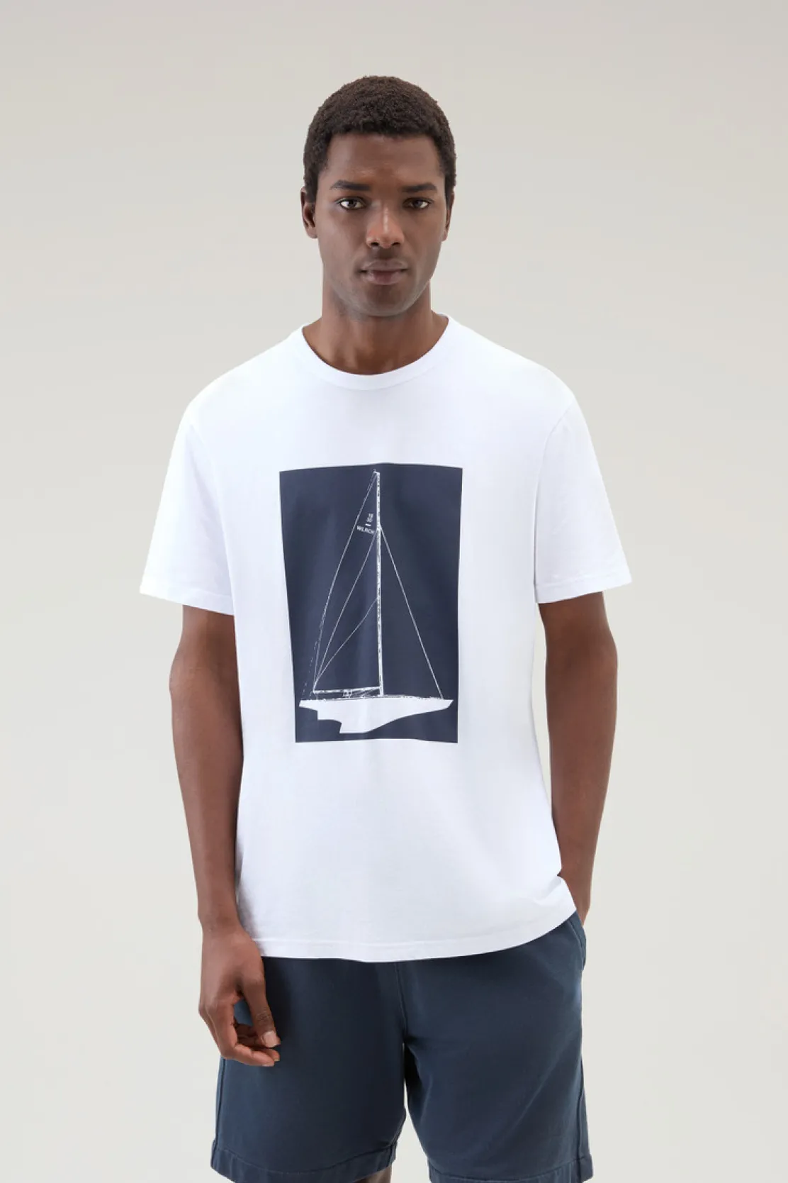 T-shirt>Woolrich T-shirt In Puro Cotone Con Stampa Nautica Bright White