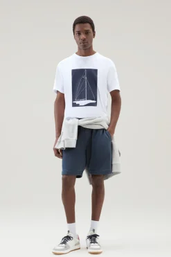 T-shirt>Woolrich T-shirt In Puro Cotone Con Stampa Nautica Bright White