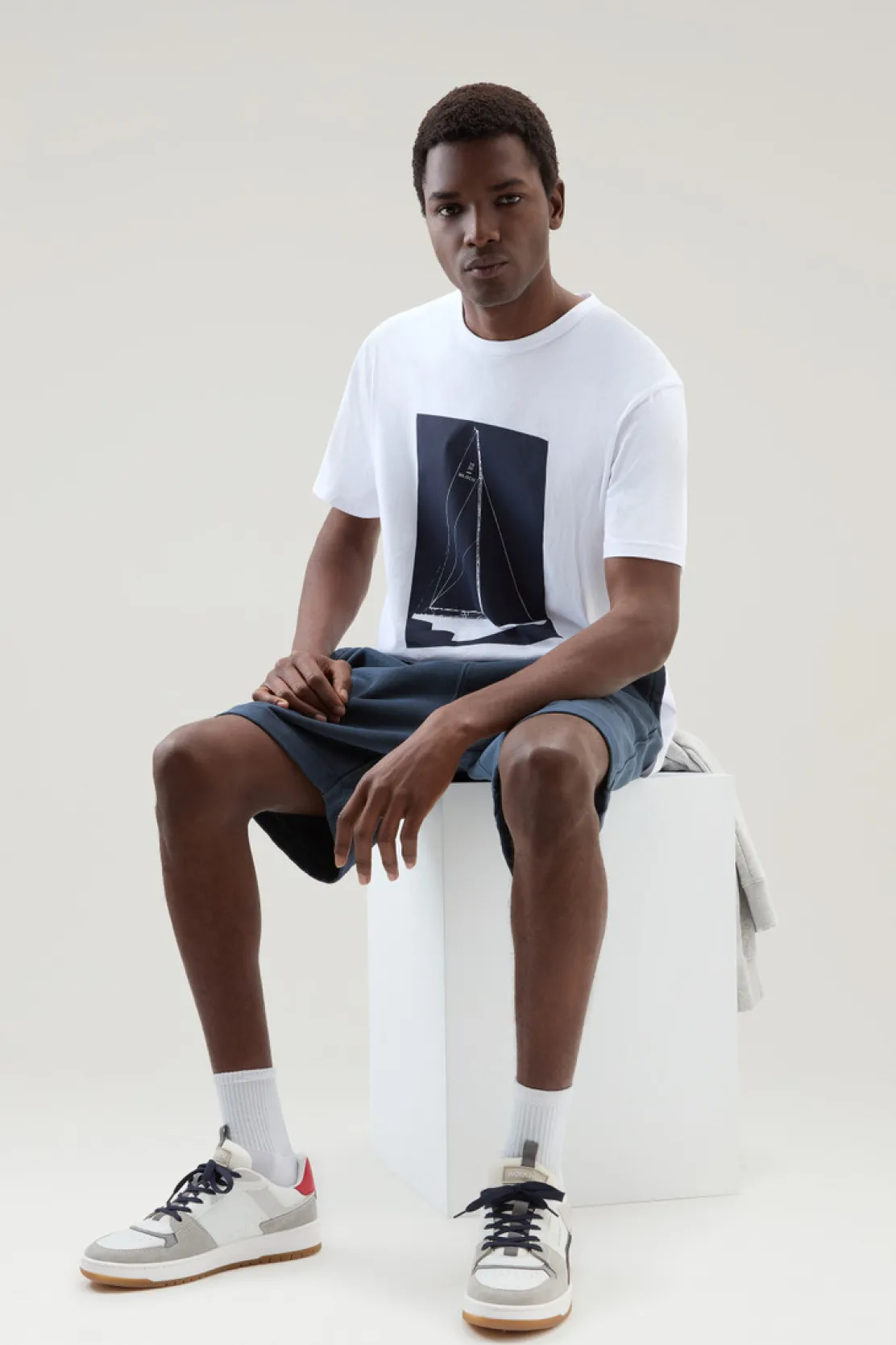 T-shirt>Woolrich T-shirt In Puro Cotone Con Stampa Nautica Bright White