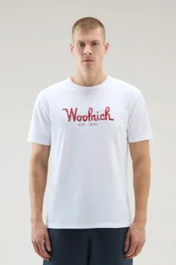 T-shirt>Woolrich T-shirt In Puro Cotone Con Ricamo Bright White