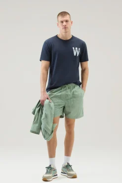 T-shirt>Woolrich T-shirt In Puro Cotone Con Taschino Melton Blue