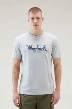 T-shirt>Woolrich T-shirt In Puro Cotone Con Ricamo Light Grey Melange