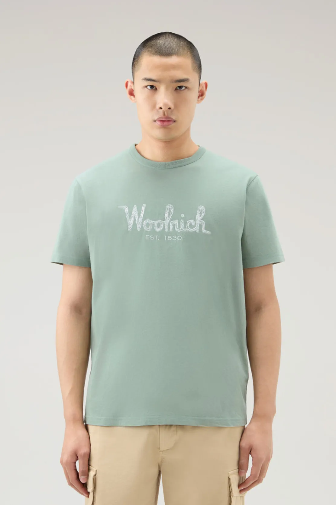 T-shirt>Woolrich T-shirt In Puro Cotone Con Ricamo Sage