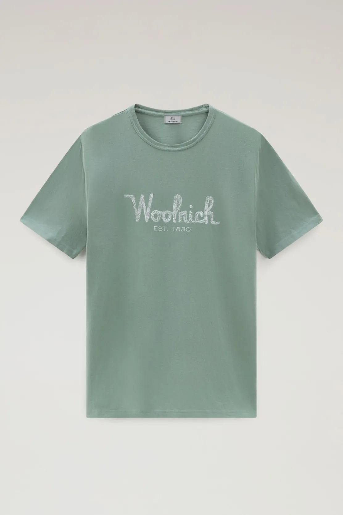 T-shirt>Woolrich T-shirt In Puro Cotone Con Ricamo Sage