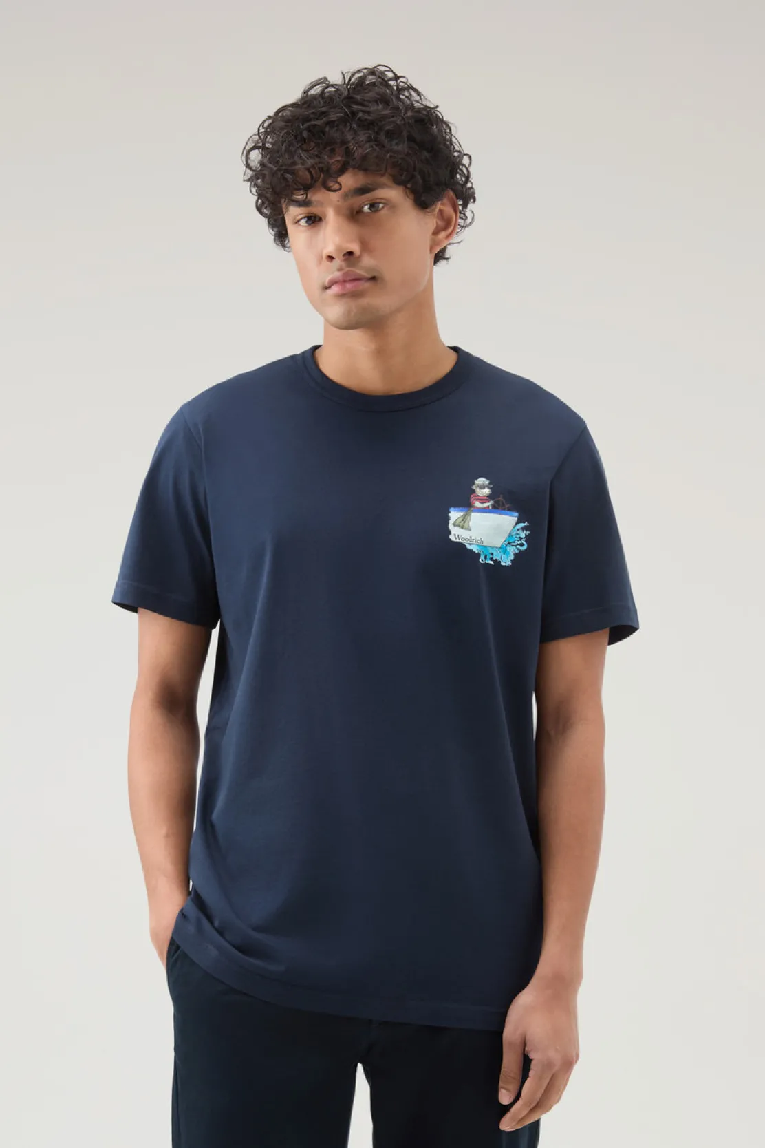 T-shirt>Woolrich T-shirt In Puro Cotone Con Stampa Grafica Melton Blue