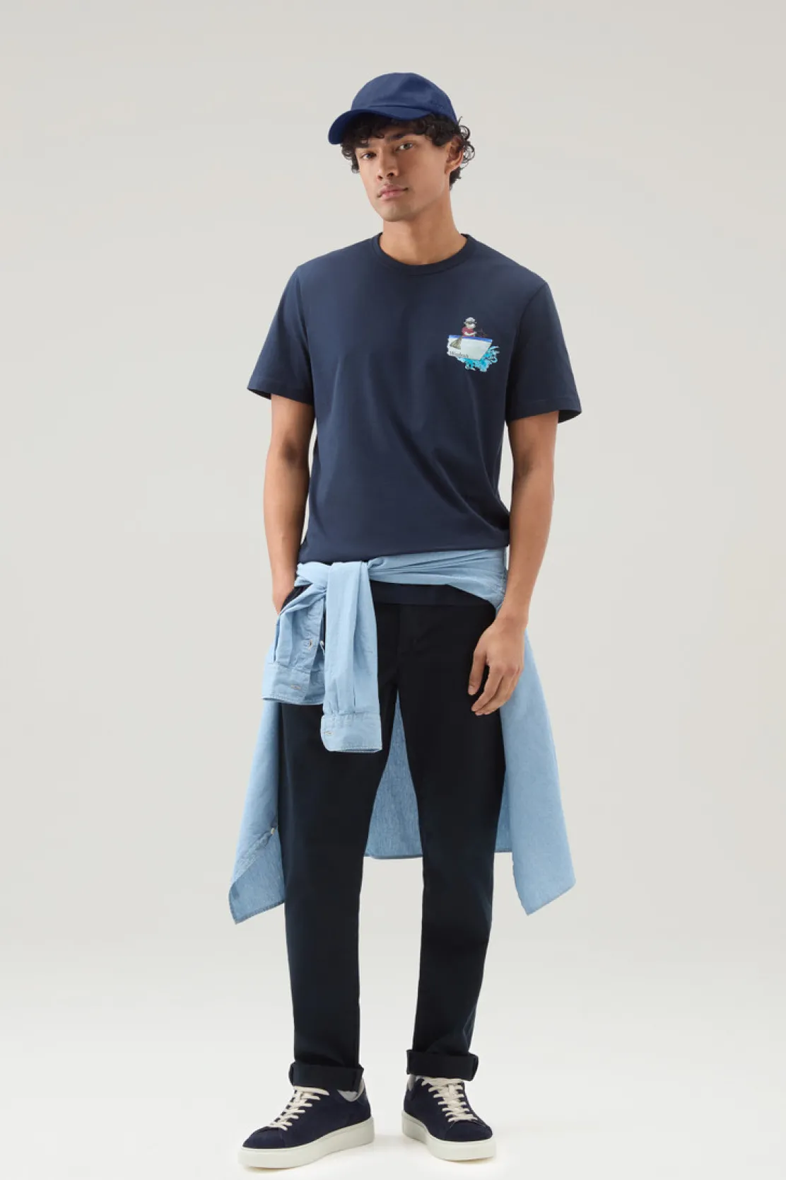 T-shirt>Woolrich T-shirt In Puro Cotone Con Stampa Grafica Melton Blue