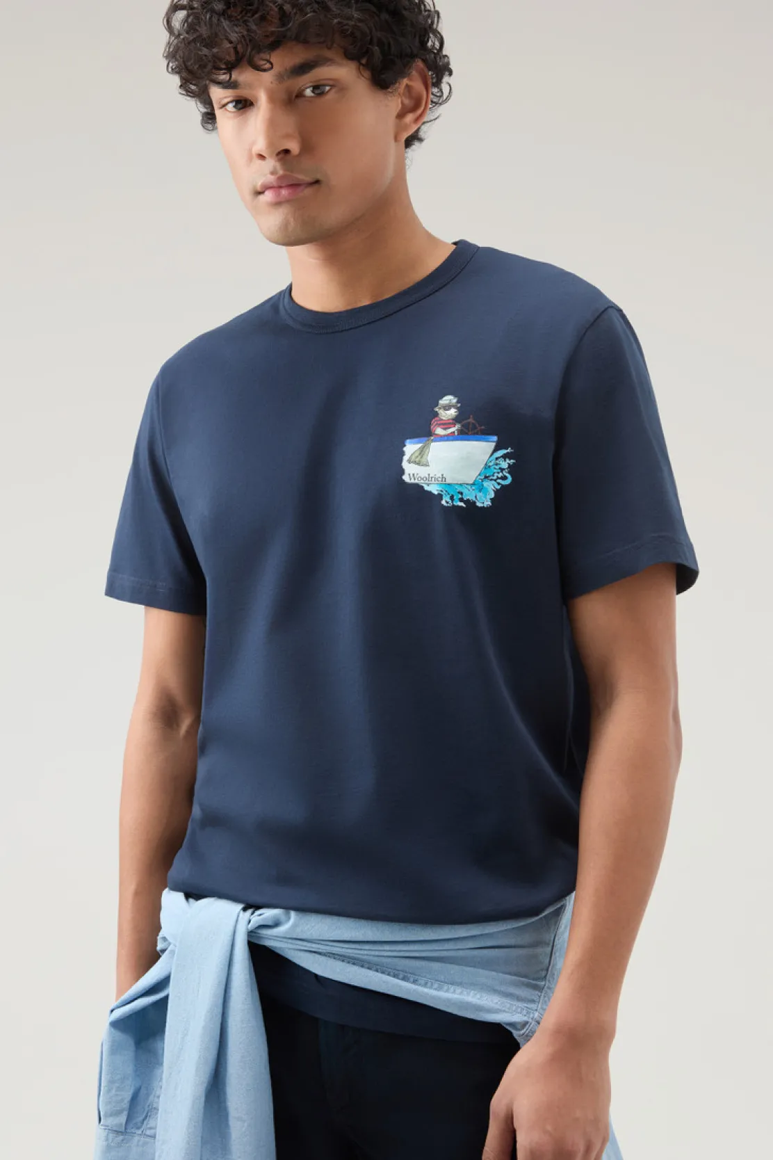 T-shirt>Woolrich T-shirt In Puro Cotone Con Stampa Grafica Melton Blue