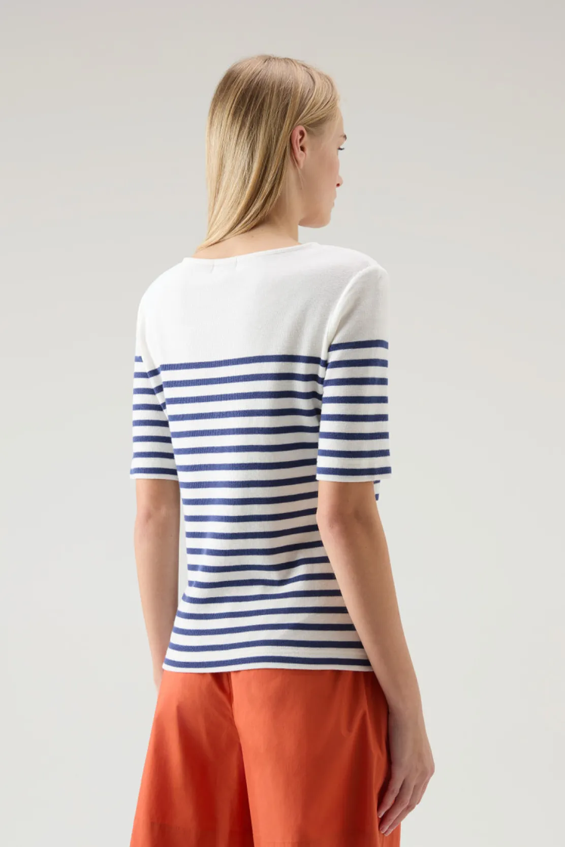 T-shirt e polo>Woolrich T-shirt Serafino In Puro Cotone A Righe Twilight Blue Stripe