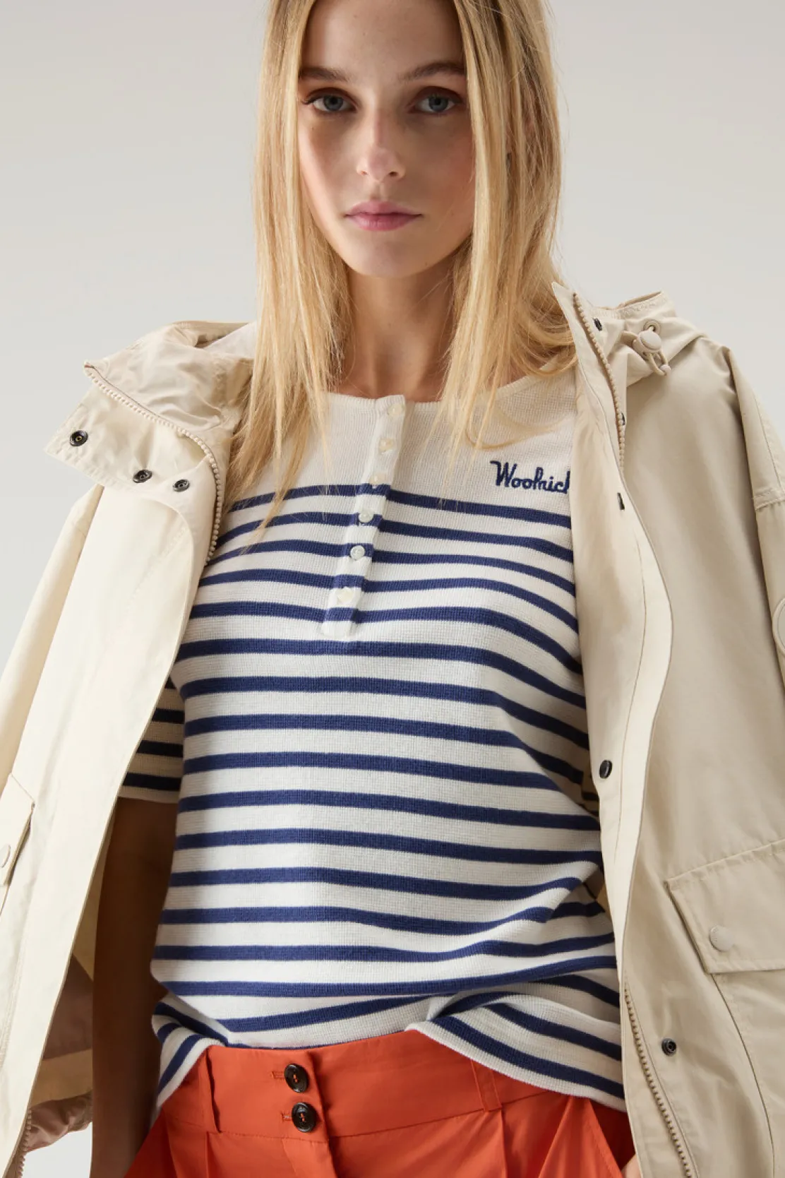 T-shirt e polo>Woolrich T-shirt Serafino In Puro Cotone A Righe Twilight Blue Stripe