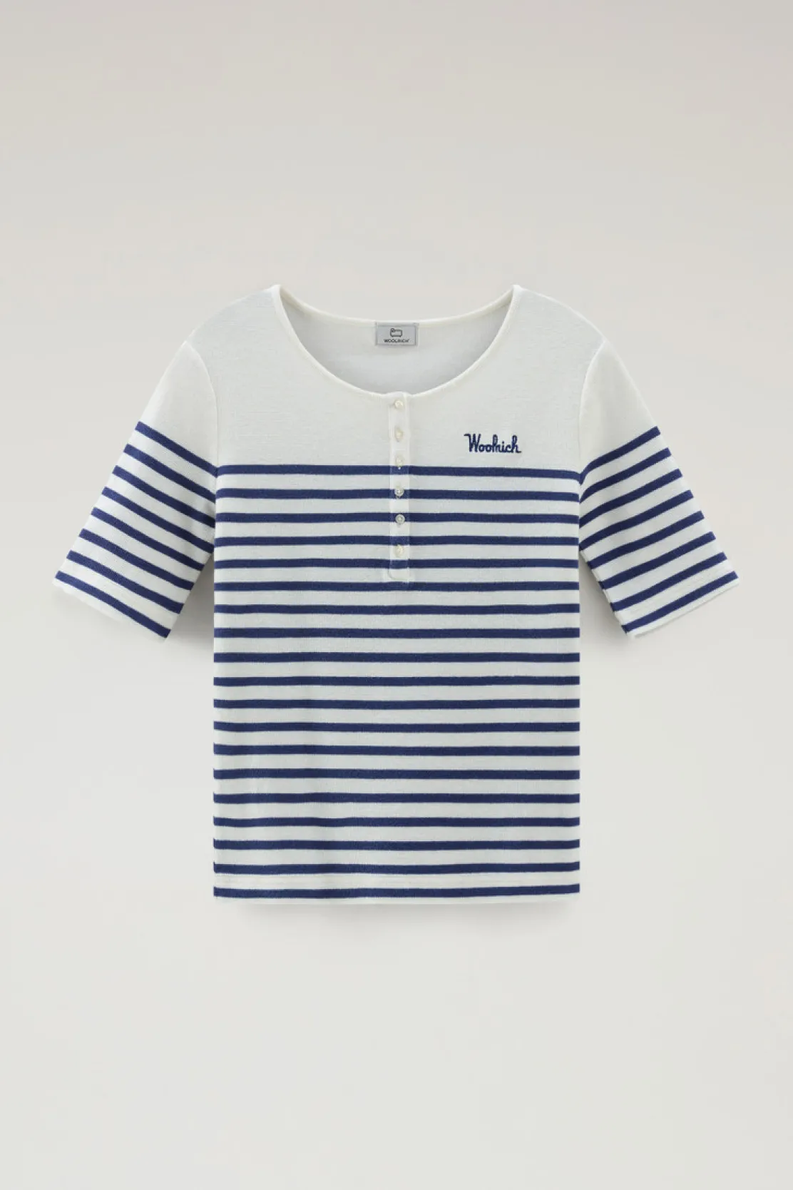 T-shirt e polo>Woolrich T-shirt Serafino In Puro Cotone A Righe Twilight Blue Stripe