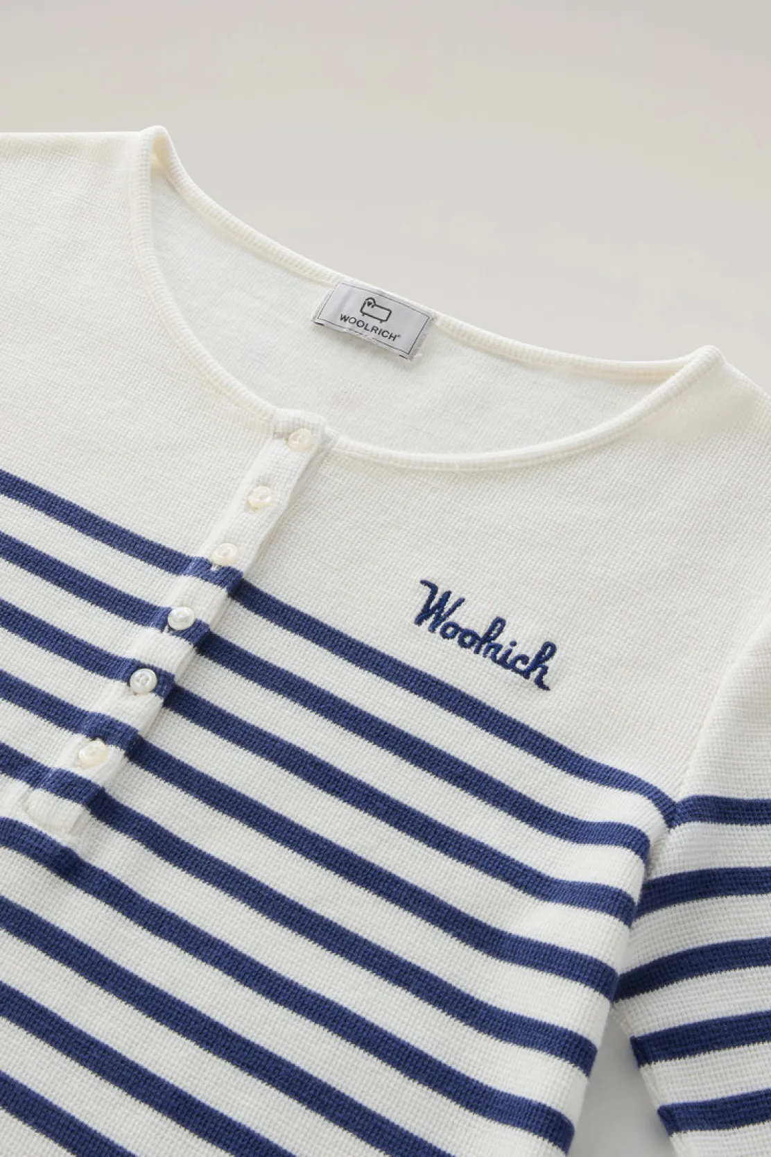 T-shirt e polo>Woolrich T-shirt Serafino In Puro Cotone A Righe Twilight Blue Stripe