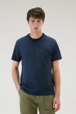 T-shirt>Woolrich T-shirt Sheep In Puro Cotone Melton Blue
