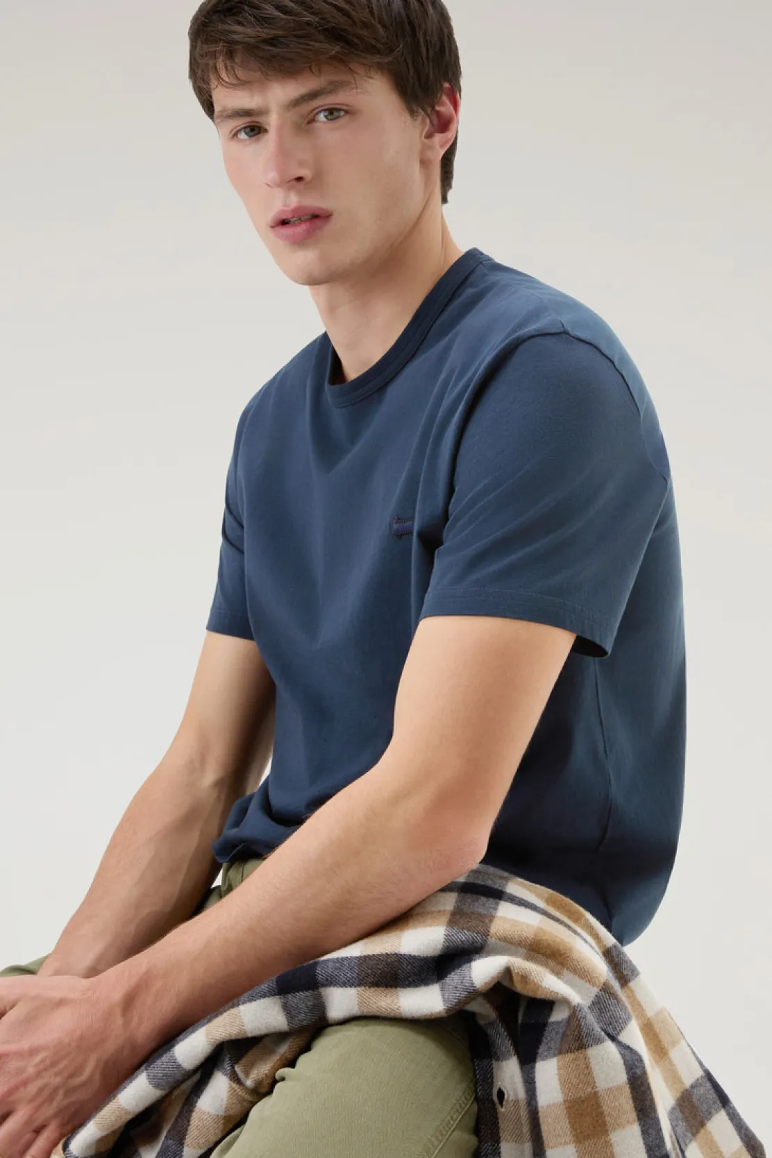 T-shirt>Woolrich T-shirt Sheep In Puro Cotone Melton Blue