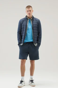 T-shirt>Woolrich T-shirt Tinta In Capo In Puro Cotone Con Stampa Alaskan Blue