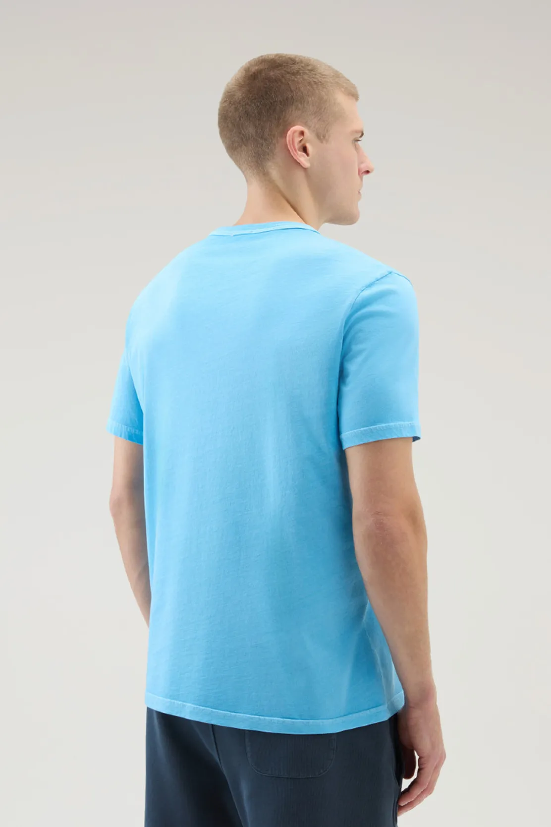 T-shirt>Woolrich T-shirt Tinta In Capo In Puro Cotone Con Stampa Alaskan Blue