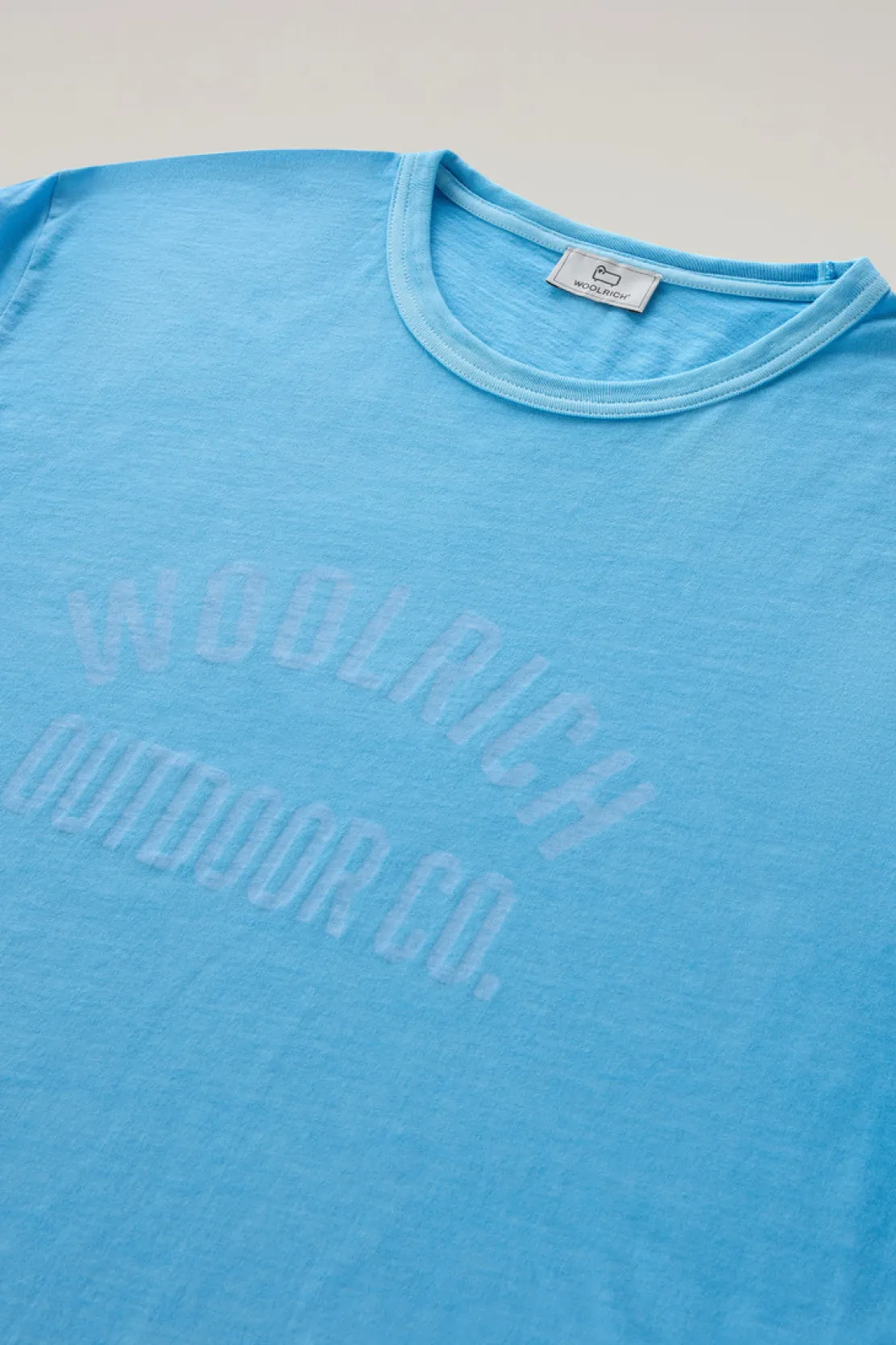 T-shirt>Woolrich T-shirt Tinta In Capo In Puro Cotone Con Stampa Alaskan Blue