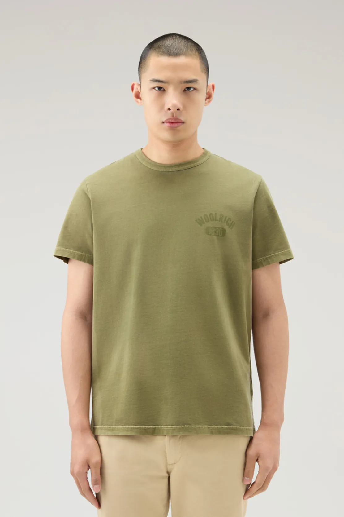T-shirt>Woolrich T-shirt Tinta In Capo In Puro Cotone Lake Olive