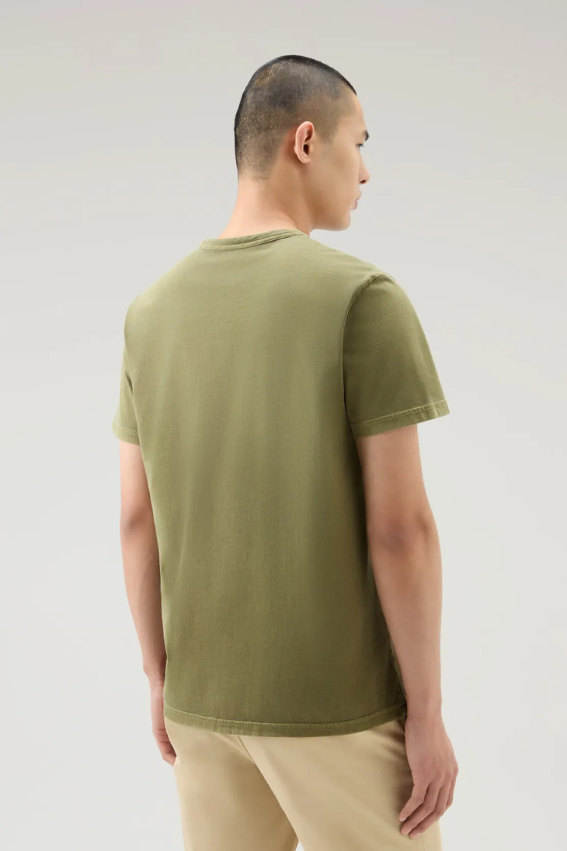 T-shirt>Woolrich T-shirt Tinta In Capo In Puro Cotone Lake Olive