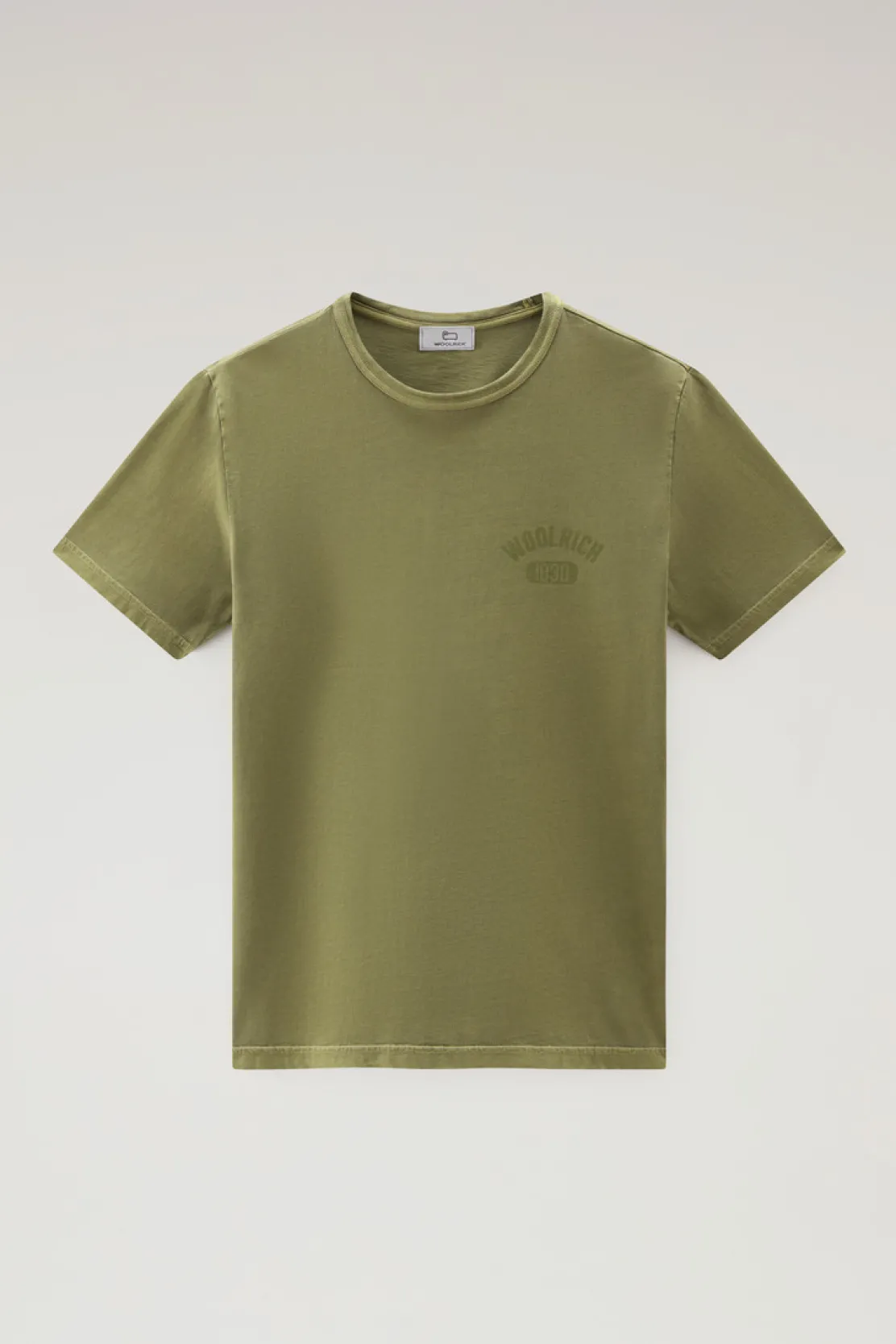 T-shirt>Woolrich T-shirt Tinta In Capo In Puro Cotone Lake Olive
