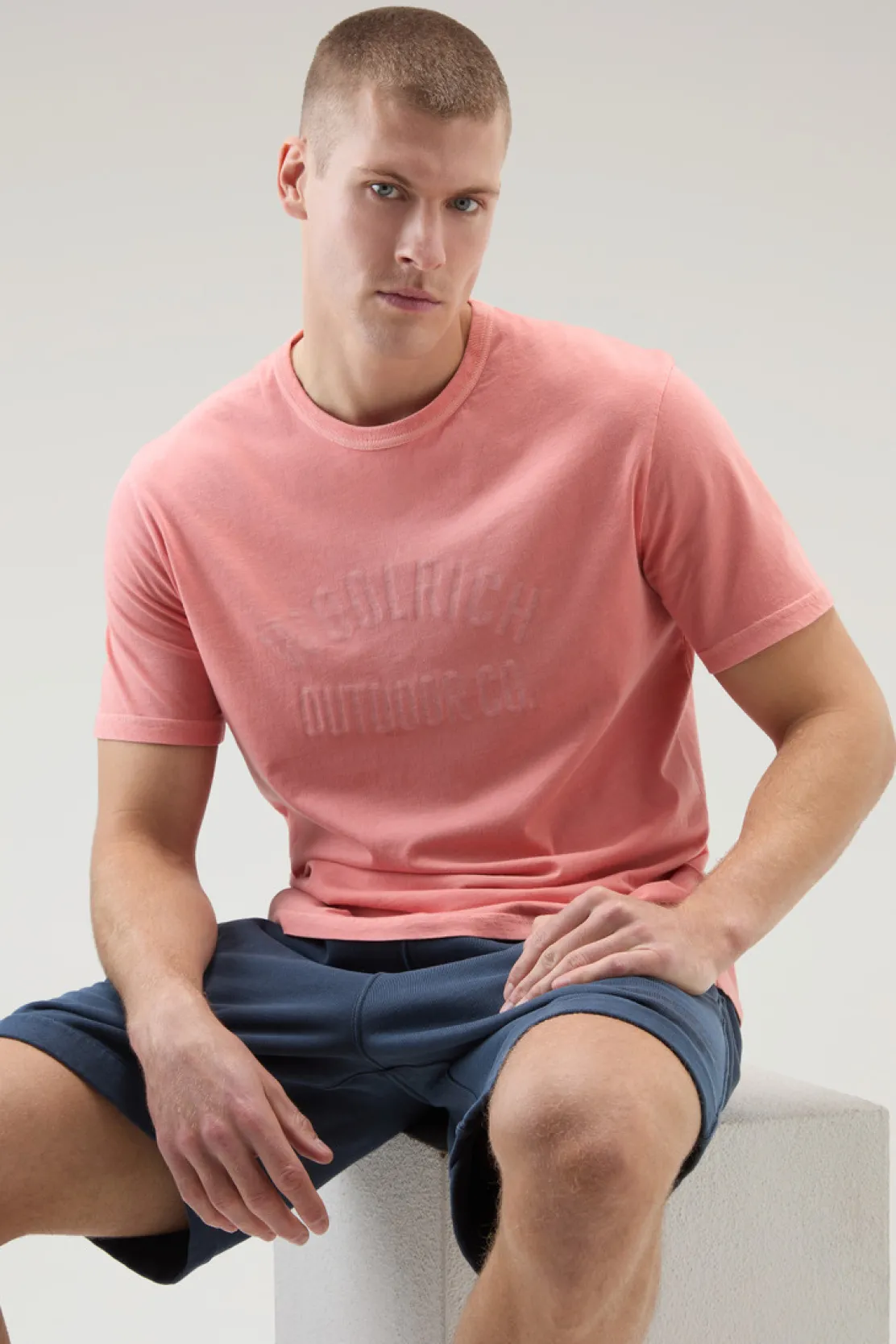 T-shirt>Woolrich T-shirt Tinta In Capo In Puro Cotone Con Stampa Coral Sand