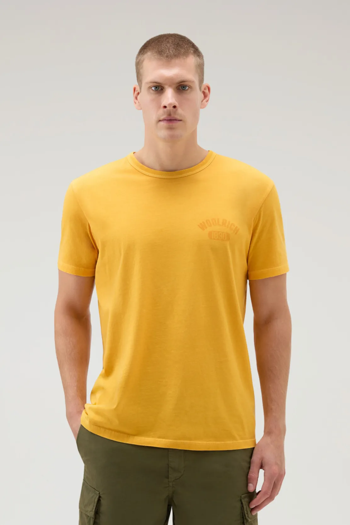 T-shirt>Woolrich T-shirt Tinta In Capo In Puro Cotone Golden Glow