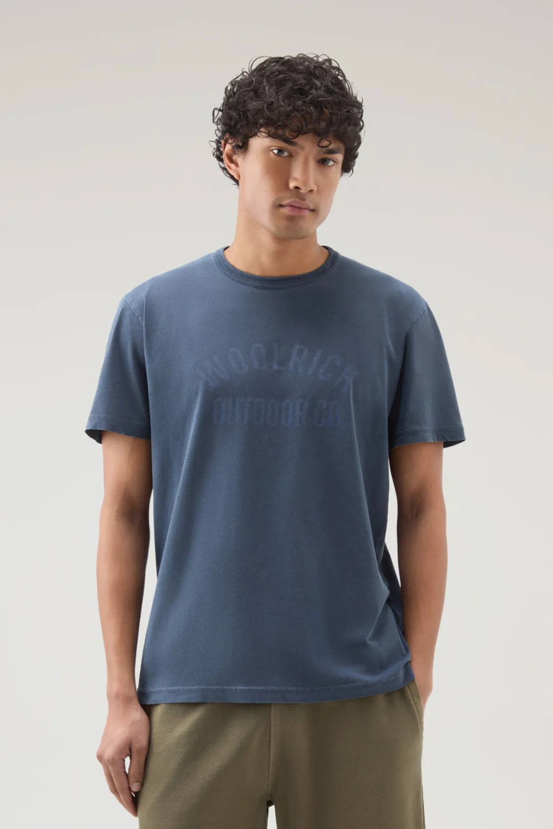 T-shirt>Woolrich T-shirt Tinta In Capo In Puro Cotone Con Stampa Melton Blue