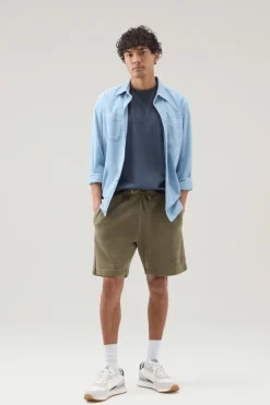 T-shirt>Woolrich T-shirt Tinta In Capo In Puro Cotone Con Stampa Melton Blue