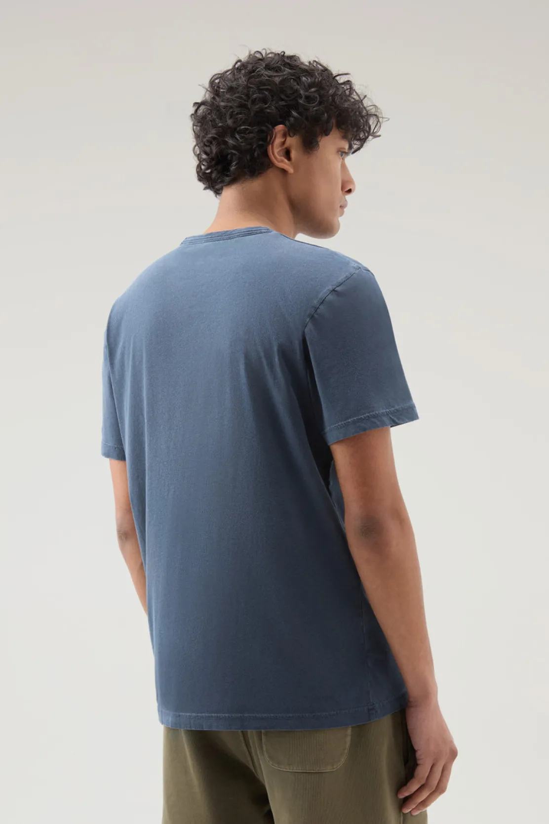 T-shirt>Woolrich T-shirt Tinta In Capo In Puro Cotone Con Stampa Melton Blue
