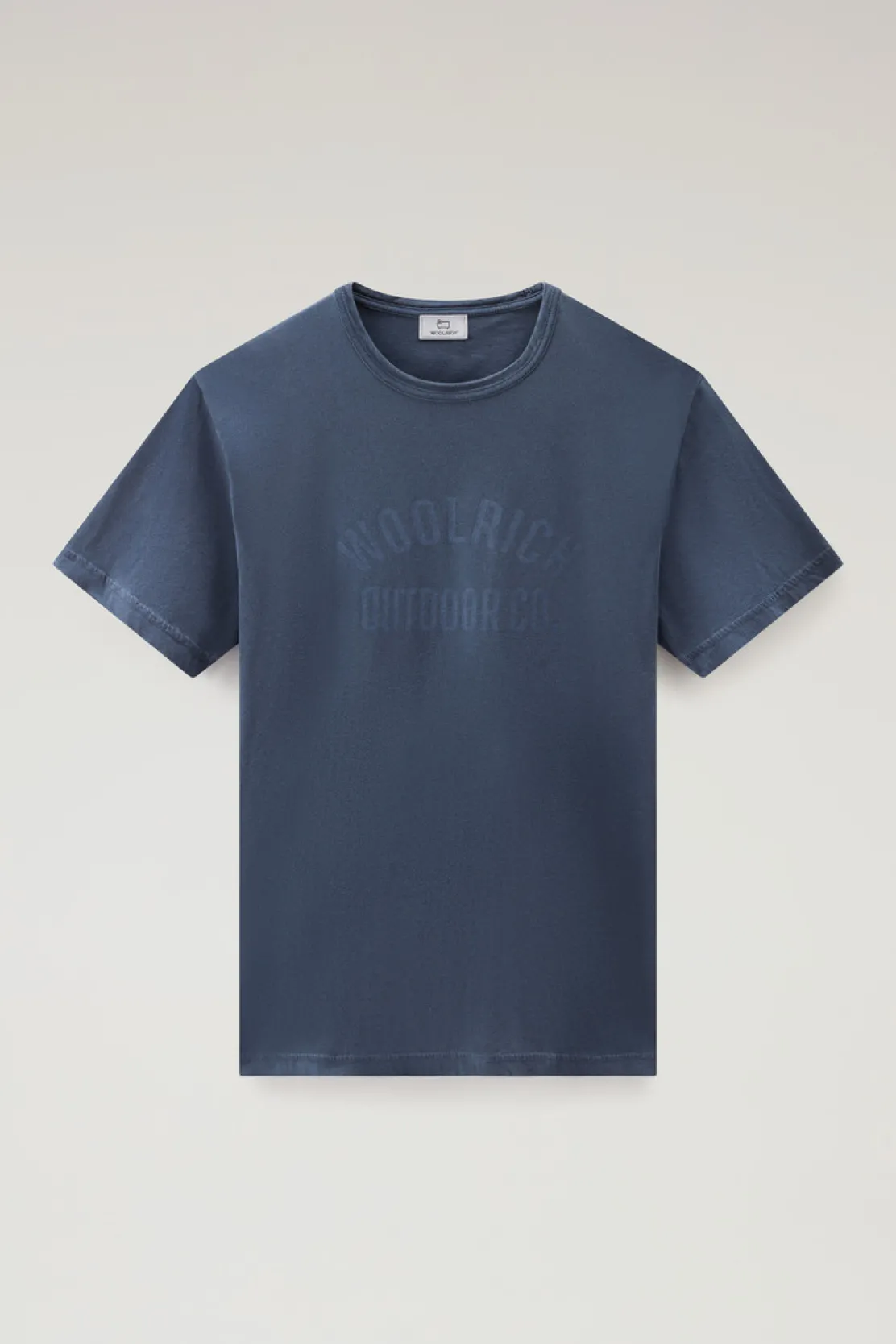 T-shirt>Woolrich T-shirt Tinta In Capo In Puro Cotone Con Stampa Melton Blue
