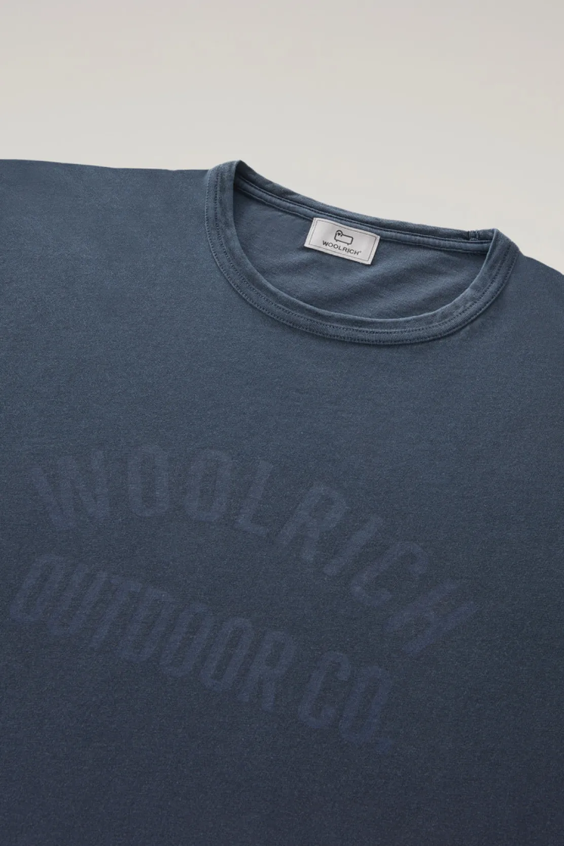 T-shirt>Woolrich T-shirt Tinta In Capo In Puro Cotone Con Stampa Melton Blue