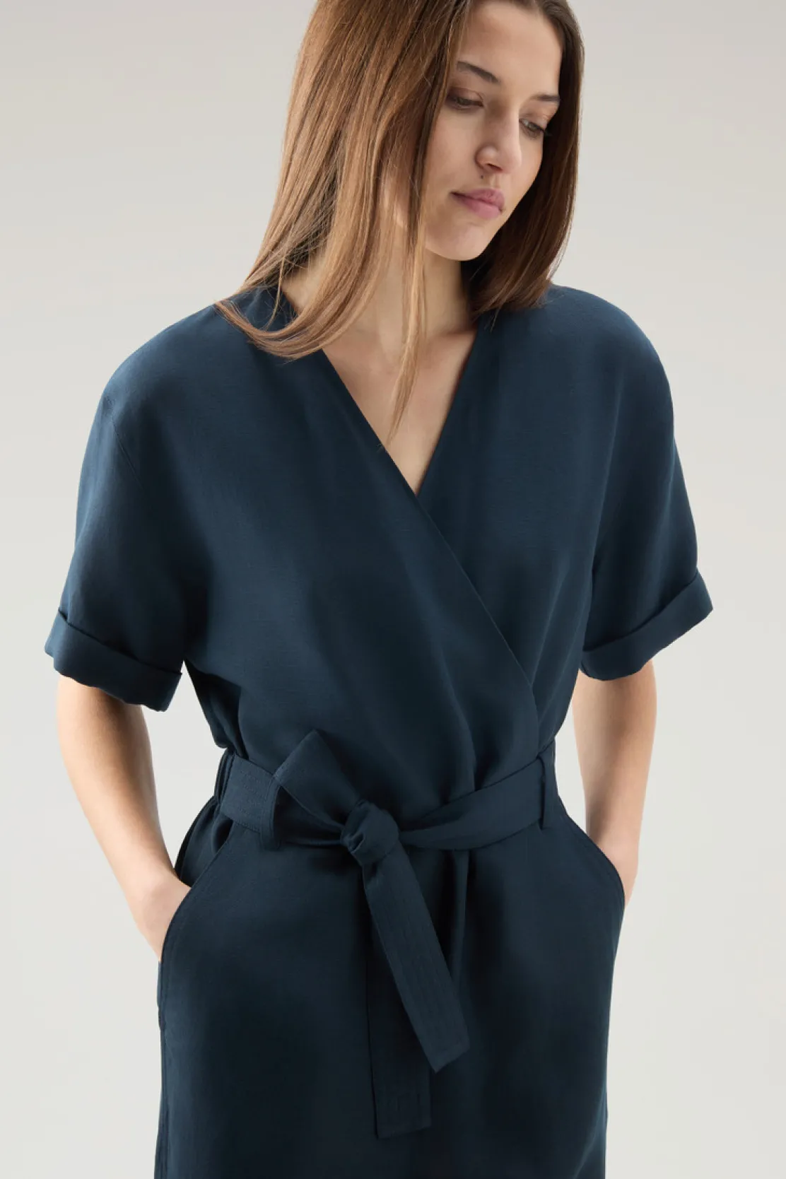 Vestiti e gonne>Woolrich Tuta In Misto Lino Melton Blue