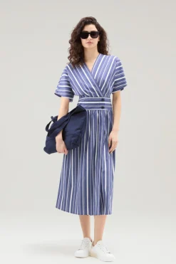 Vestiti e gonne>Woolrich Vestito A Righe In Popeline Di Misto Cotone Twilight Blue Stripe