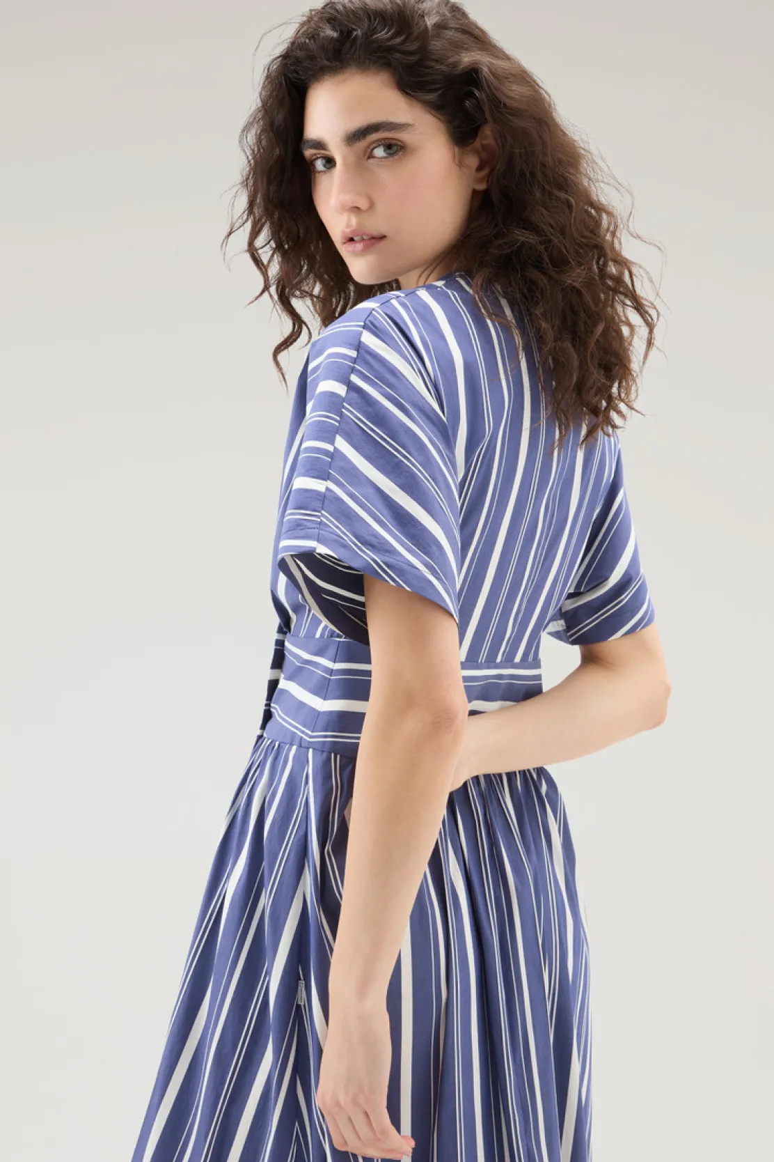 Vestiti e gonne>Woolrich Vestito A Righe In Popeline Di Misto Cotone Twilight Blue Stripe