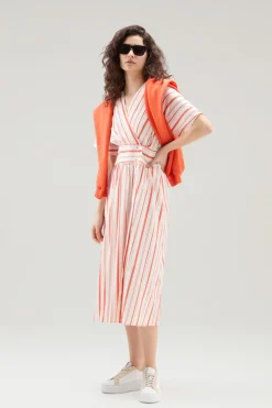 Vestiti e gonne>Woolrich Vestito A Righe In Popeline Di Misto Cotone Plaster White Stripe