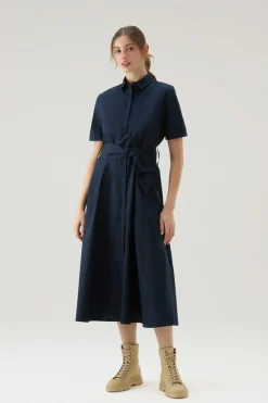 Vestiti e gonne>Woolrich Vestito Chemisier In Popeline Di Puro Cotone Melton Blue